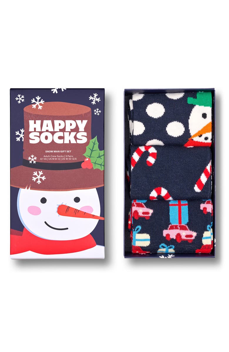 Happy Socks Assorted 3-Pack Holiday Crew Socks Gift Set, Alternate, color, Navy