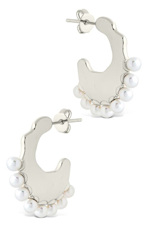 Sterling Forever Zephyra Faux Pearl Hoop Earrings In Silver