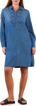 Wash Lab Denim Kiss the Day Long Sleeve Denim Shirtdress
