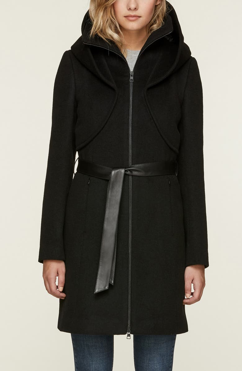 Soia & Kyo Arya Belted & Hooded Wool Blend Coat, Alternate, color,