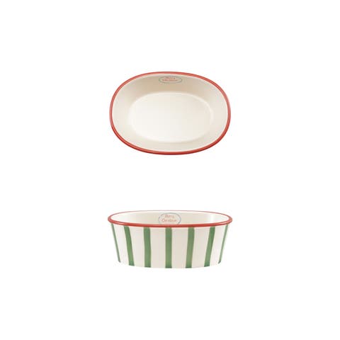 Merry Stripes Artisan Stoneware Oval Baker