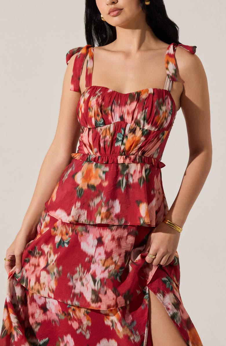 ASTR the Label Mellorie Abstract Floral Tiered Maxi Dress, Alternate, color, Red Multi Floral