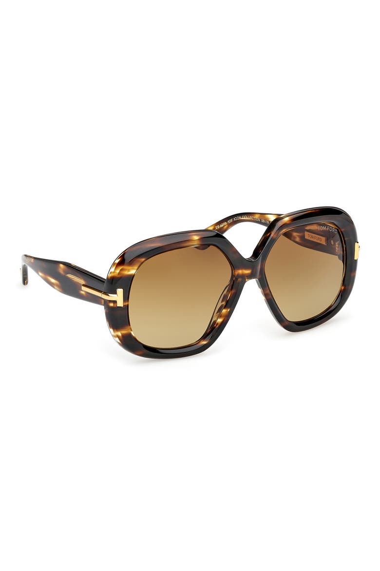 56mm Geometric Sunglasses, Alternate, color, BROWN STRIPED BEVELED/ BROWN