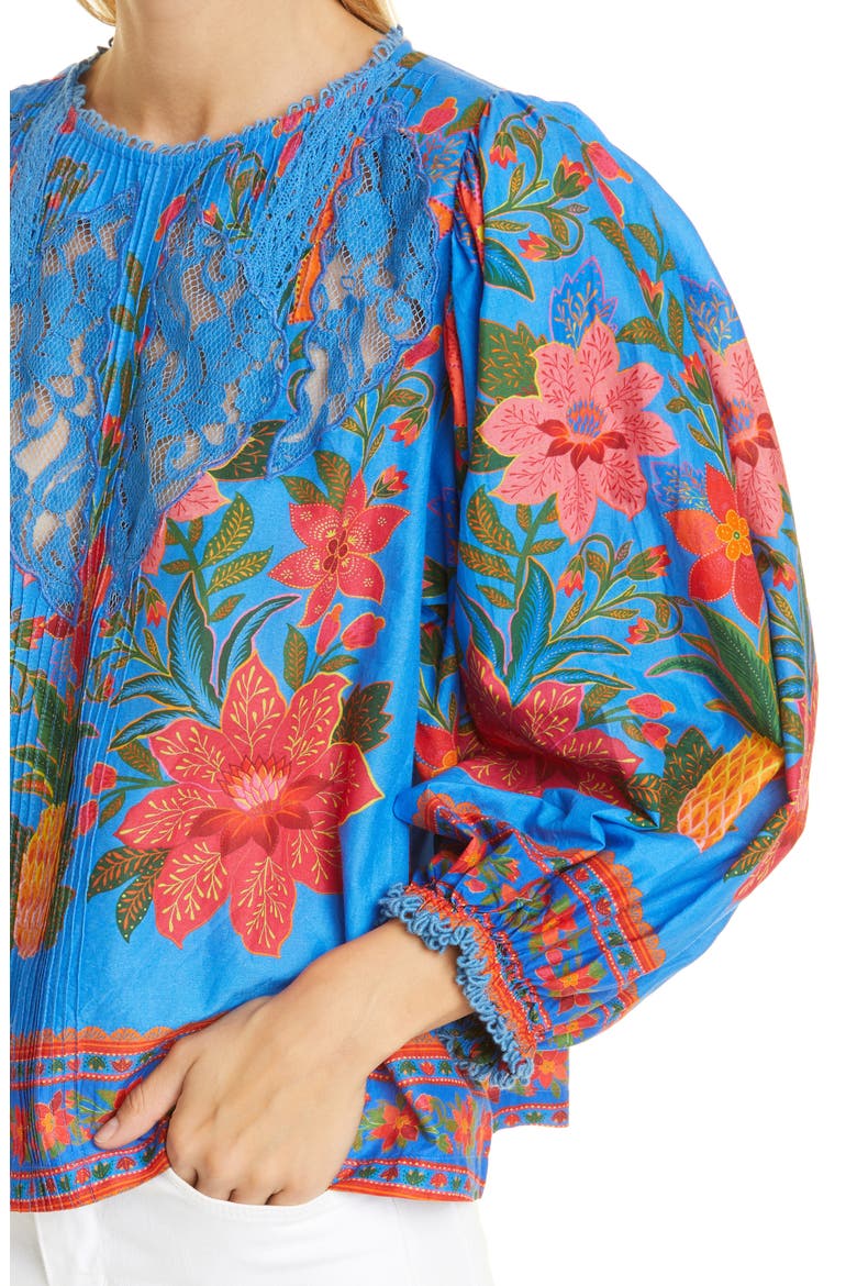 Tropical Tapestry Cotton Blouse, Alternate, color, BLUE TROPICAL TAPESTRY