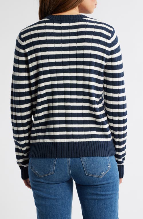 Shop Caslonr Caslon(r) Stripe Crewneck Rib Sweater In Navy Blazer- Ivory Stripe
