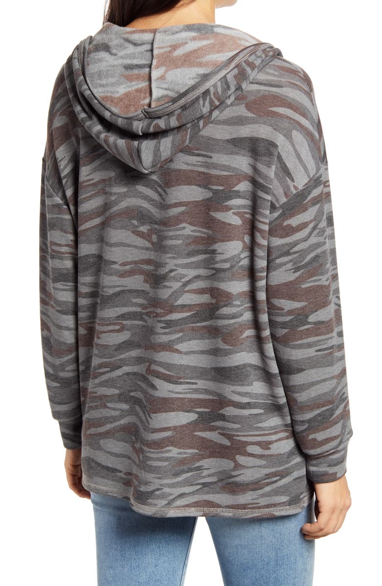 Loveappella Camo V-Neck Hoodie, Alternate, color, Gray