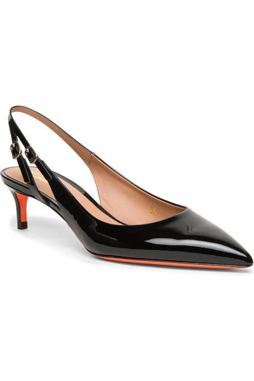 Santoni Patent Leather Mid-heel Slingback In Black