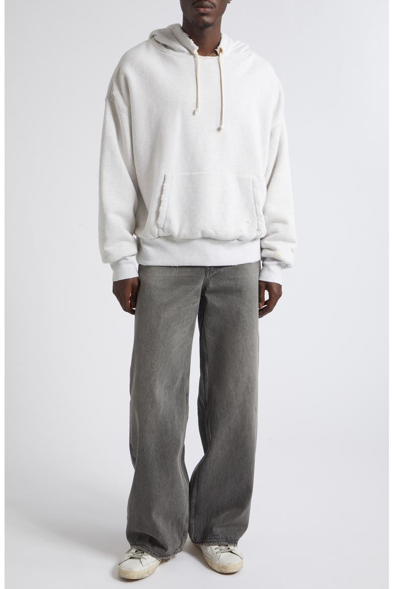 Gender Inclusive Relaxed Fit Distressed Cotton Fleece Hoodie, Alternate, color, VINTAGE GRAY MELANGE