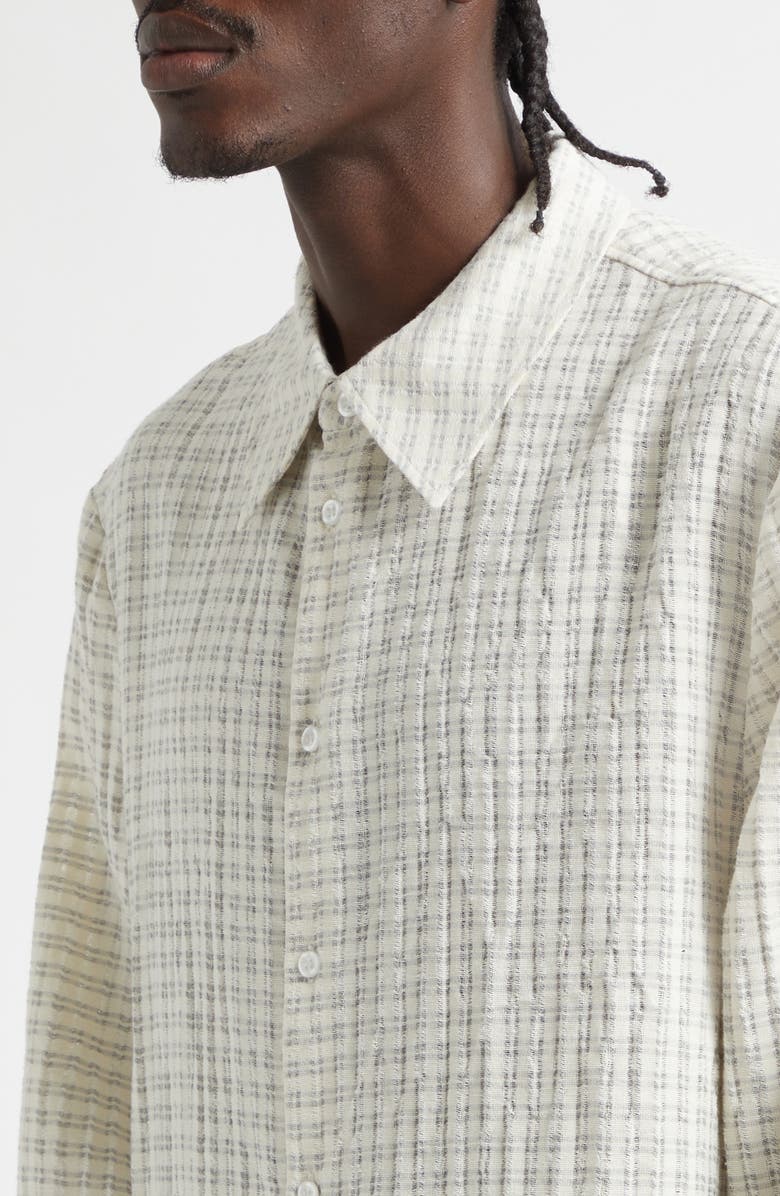 Séfr Wes Check Cotton Seersucker Button-Up Shirt, Alternate, color, Subtle Beige Check