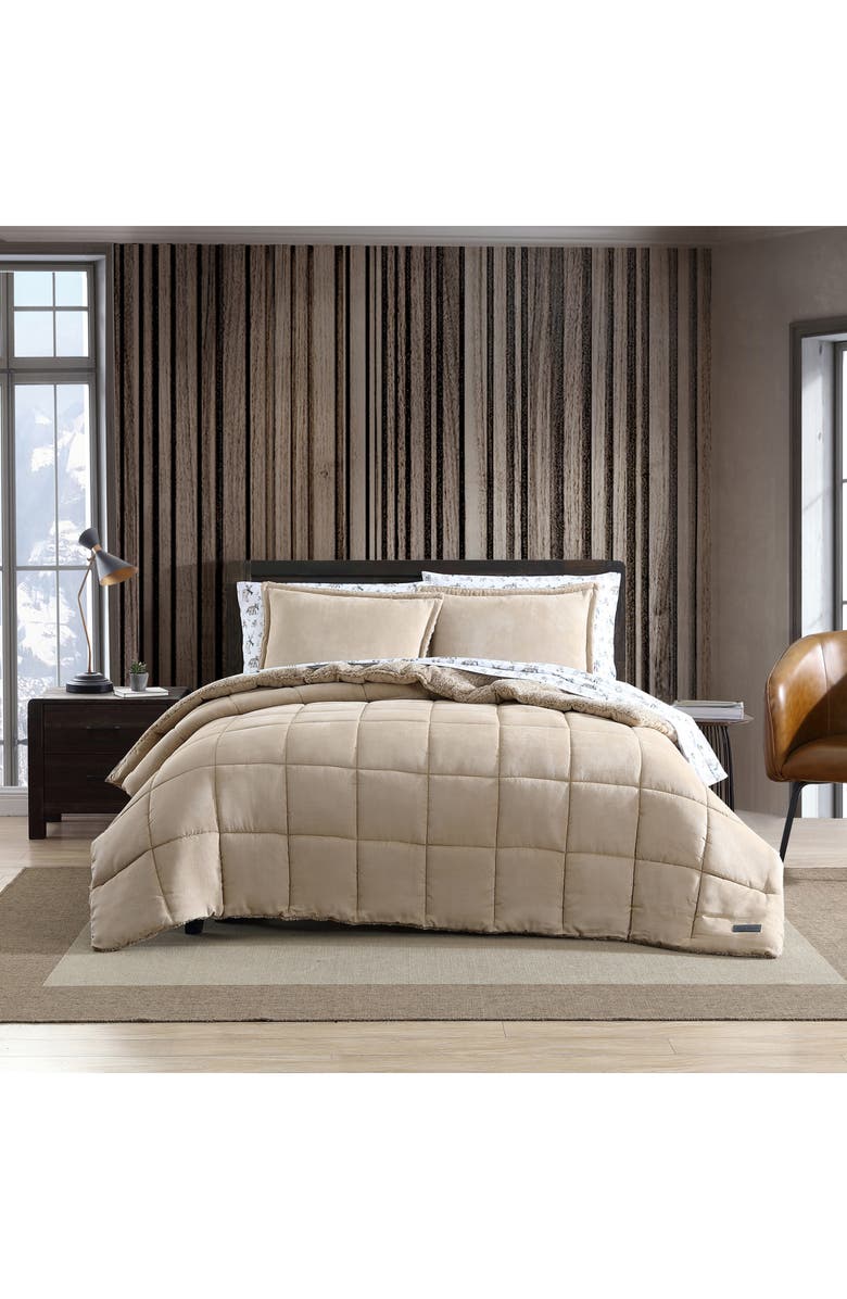 Eddie Bauer Sherwood Reversible Faux Shearling Comforter Set, Main, color, Light Pastel Brown
