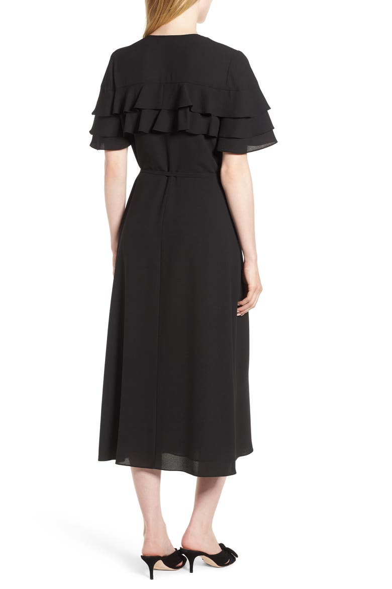 Tiered Ruffle Wrap Midi Dress, Alternate, color, RICH BLACK