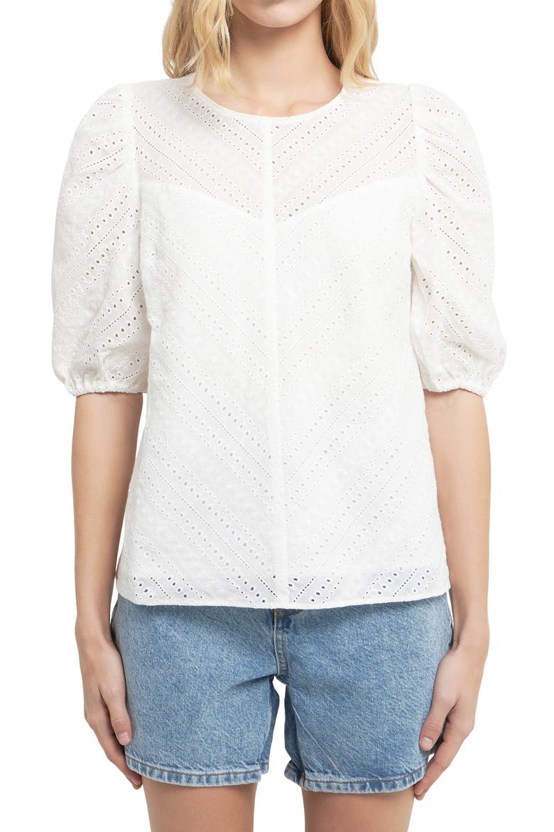 Eyelet Blouse, Alternate, color, WHITE