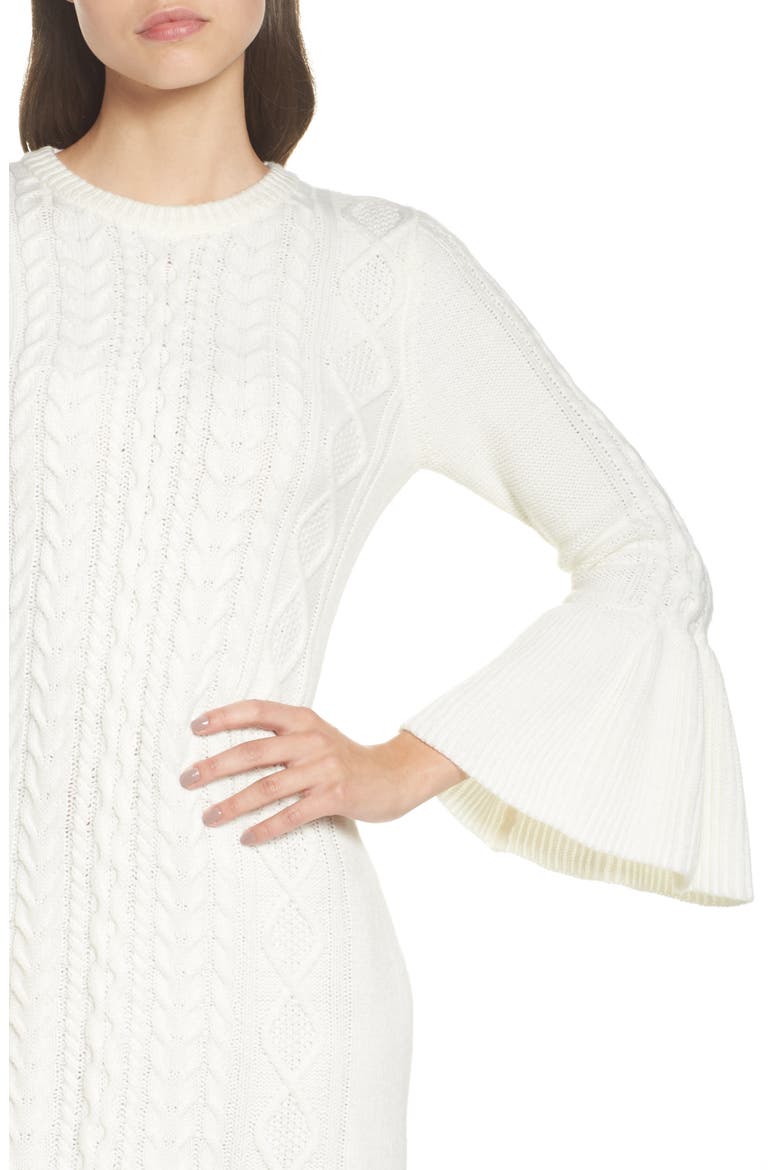 Mixed Cable Sweater Dress, Alternate, color, IVORY