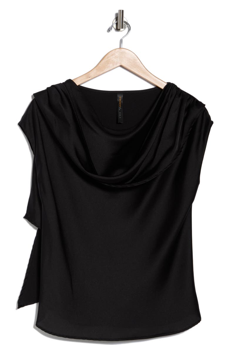 Renee C Cap Sleeve Satin Top with Scarf, Alternate, color, Black