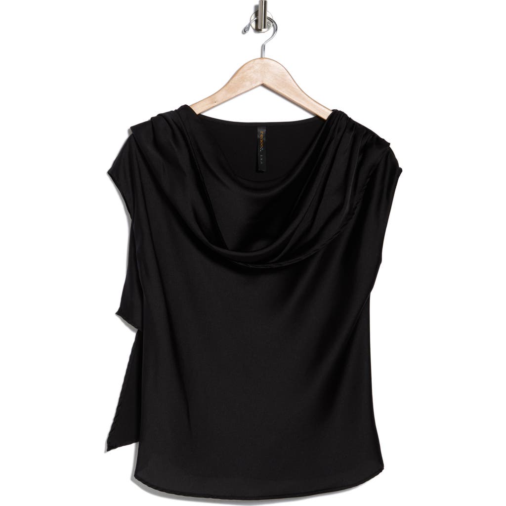 Renee C Cap Sleeve Satin Top With Scarf In Black