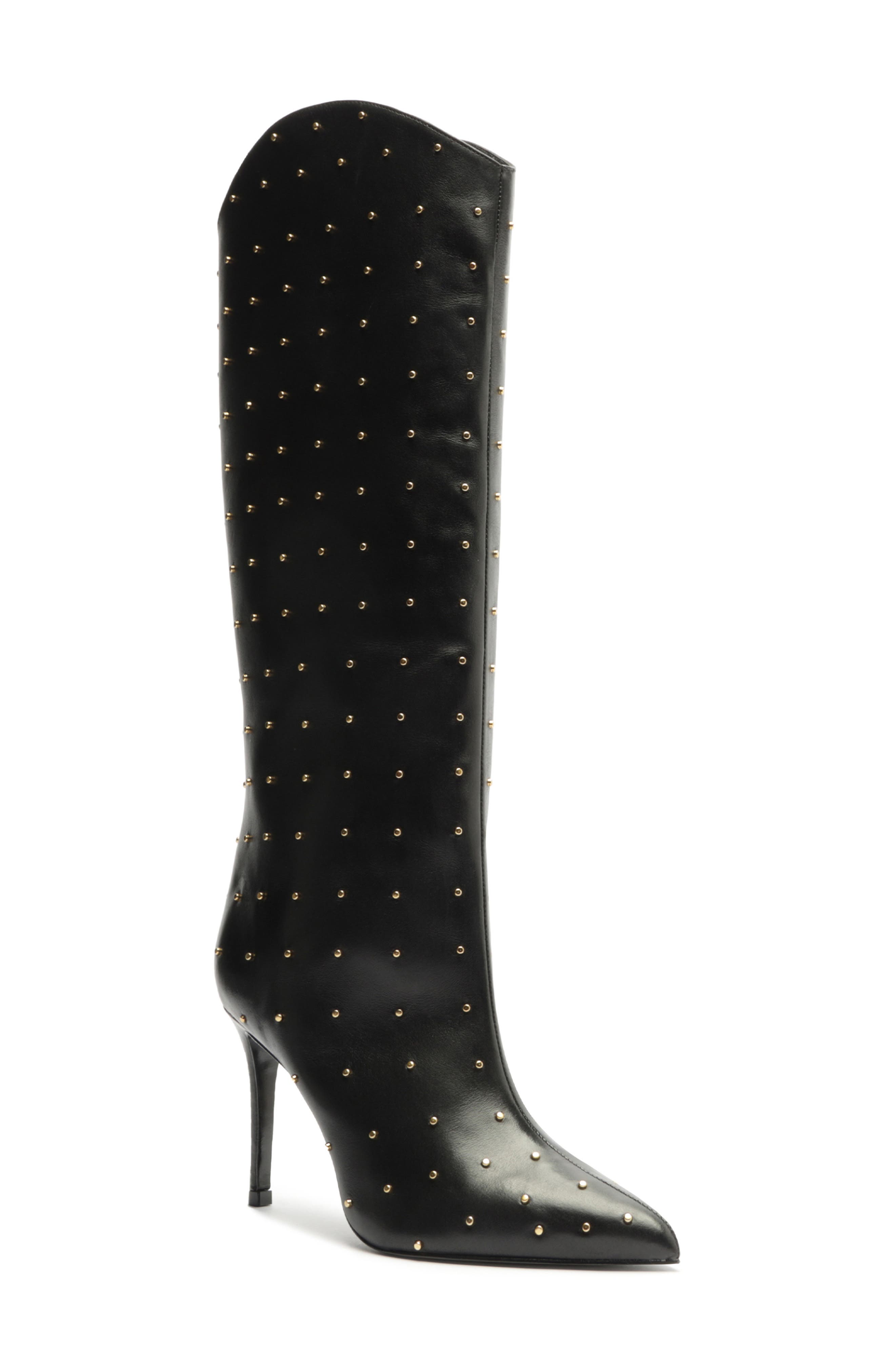 Maryana Studded Pointed Toe Boot, Main, color, BLACK LEATHER
