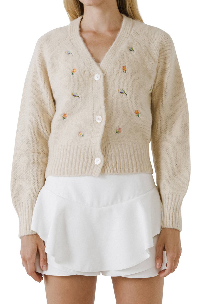 Embroidered Cardigan, Main, color, BEIGE