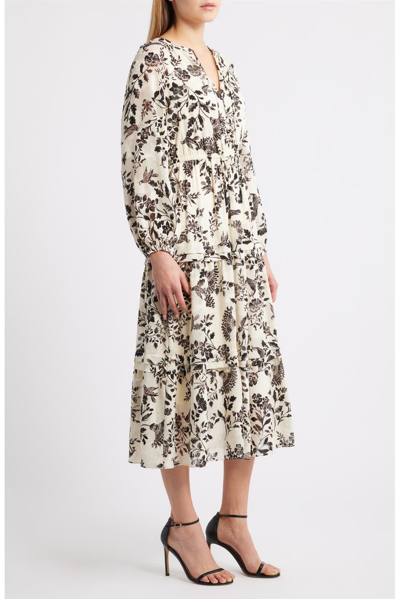 Floral Print Long Sleeve Dress, Alternate, color, SWAN WHITE/ ANNE BLACK