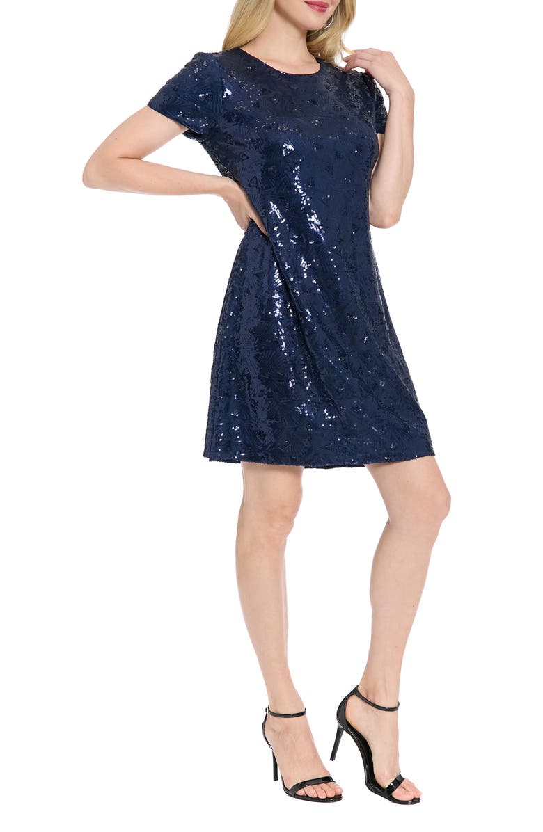 London Times Triangle Sequin Shift Dress, Alternate, color, Navy/ Navy