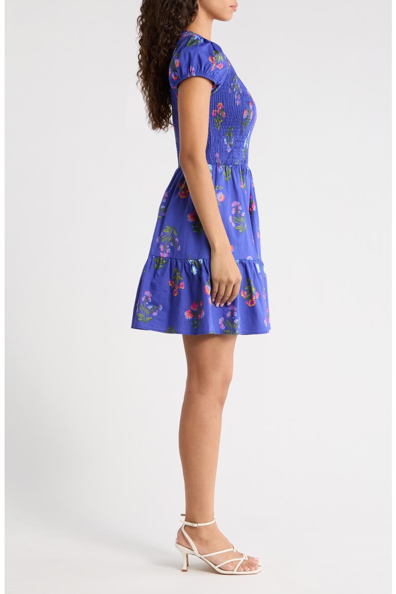 Clemen Ansel Floral Smocked Bodice Tiered Cotton Dress, Alternate, color, NAVY