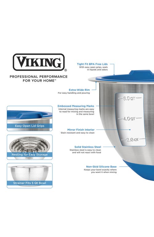 Viking 9 Pc Stainless Steel Bowl Set With Strainer In Blue
