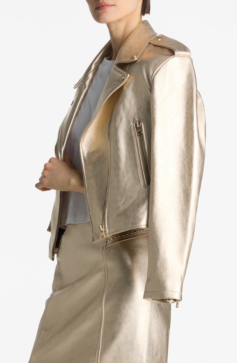 St. John Collection Metallic Leather Biker Jacket, Alternate, color,