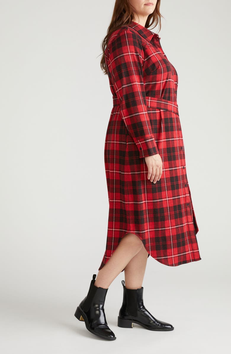 Universal Standard Morgan Long Sleeve Stretch Flannel Midi Shirtdress, Alternate, color, Ridge Brew Red Plaid