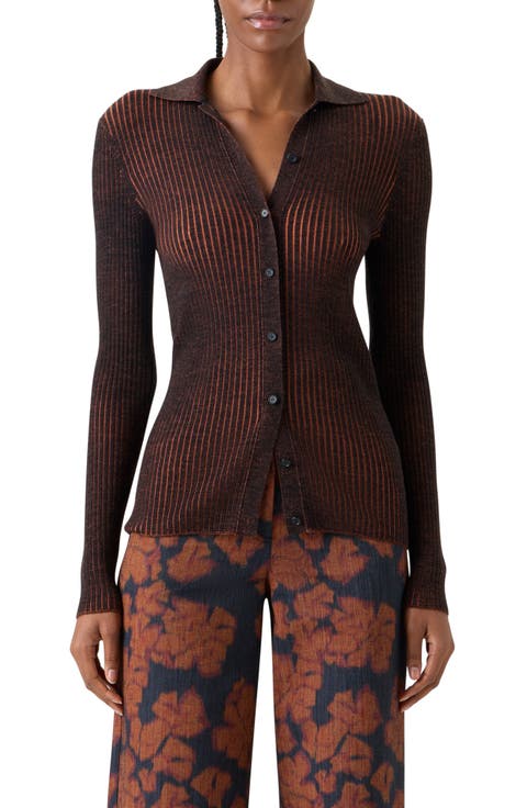 Two Tone Virgin Wool Rib Cardigan
