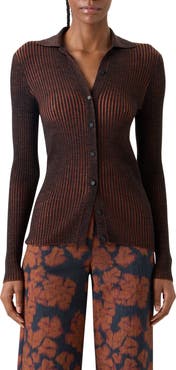 Akris punto Two Tone Virgin Wool Rib Cardigan
