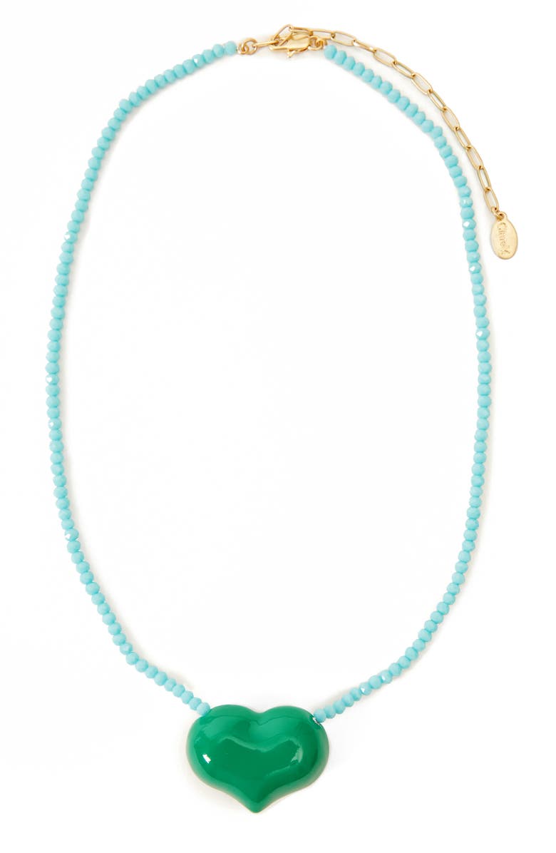 Clare V. Heart Pendant Beaded Necklace, Main, color, Evergreen