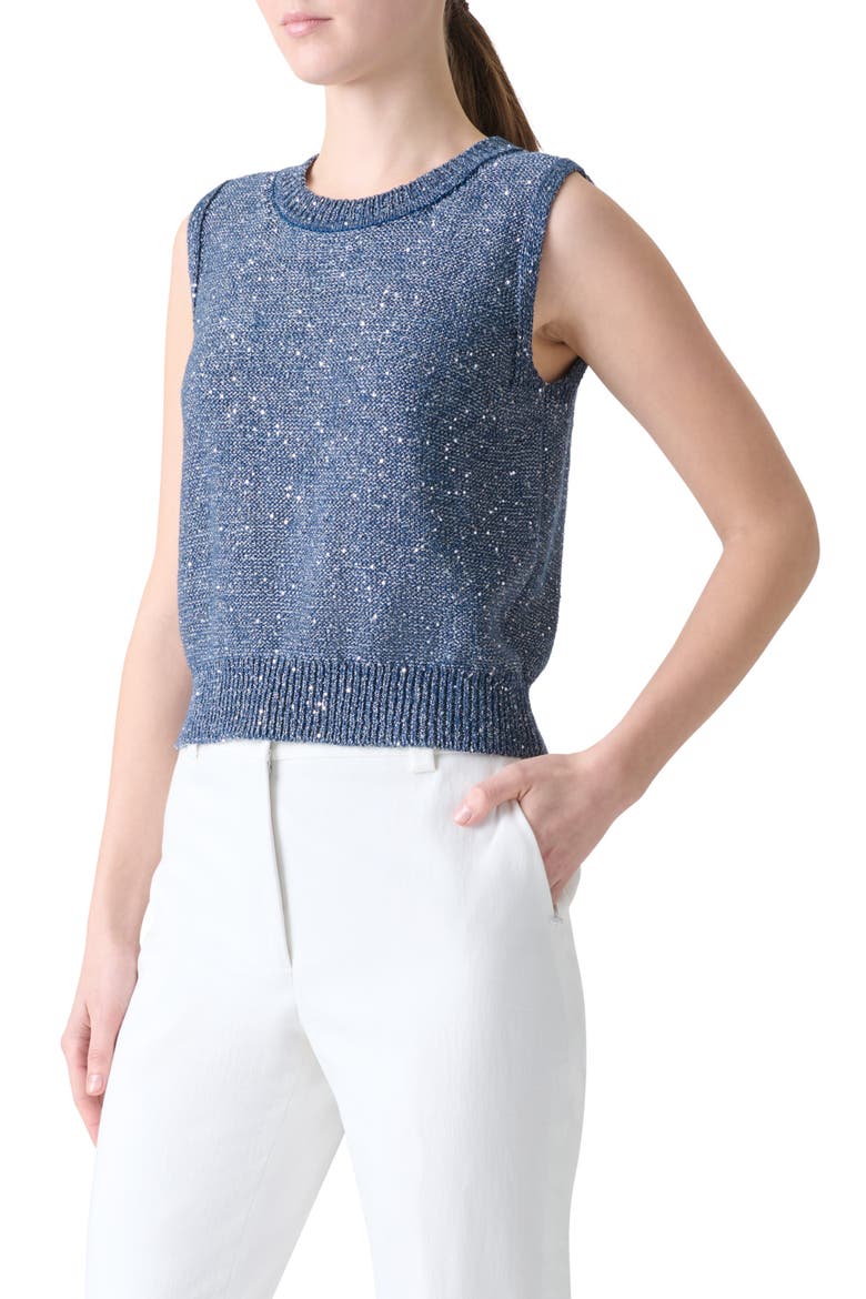 Sequin Linen Blend Sweater Vest, Alternate, color, GRANITE BLUE