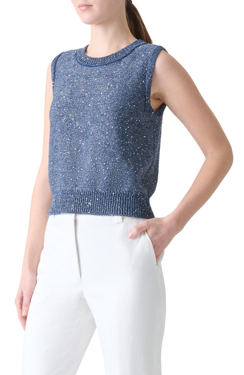 Akris Sequin Linen Blend Sweater Vest, Alternate, color, Granite Blue