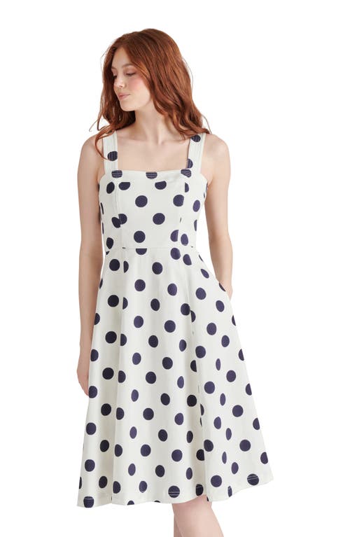 Steve Madden Dolly Polka Dot Stretch Cotton Midi Dress In White/navy