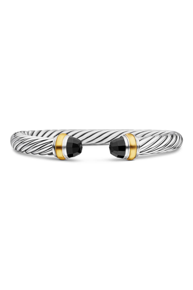 Classic Cable Bracelet in Sterling Silver with 14K Yellow Gold and Semiprecious Stones, 7mm, Main, color, BLACK ONYX