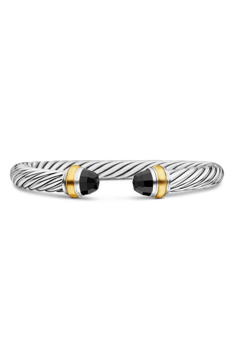 Classic Cable Bracelet in Sterling Silver with 14K Yellow Gold and Semiprecious Stones, 7mm