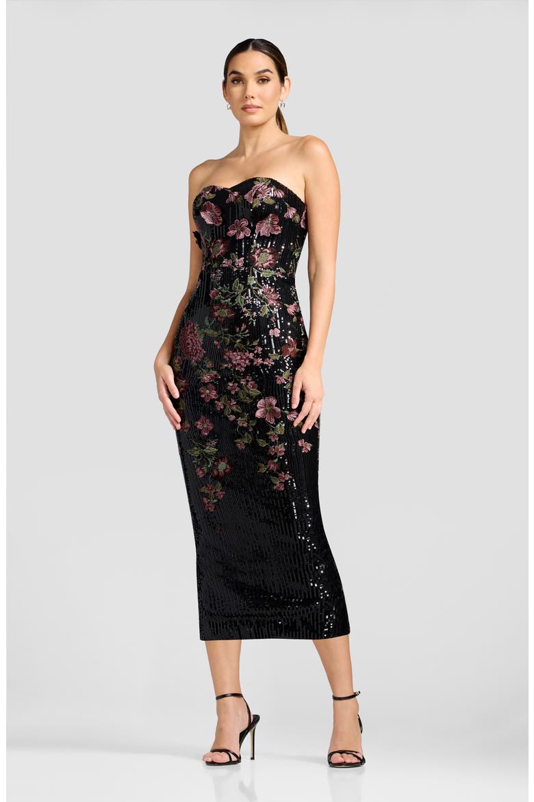 Shailene Floral Embroidered Sequin Strapless Cocktail Dress, Alternate, color, BLACK MULTI