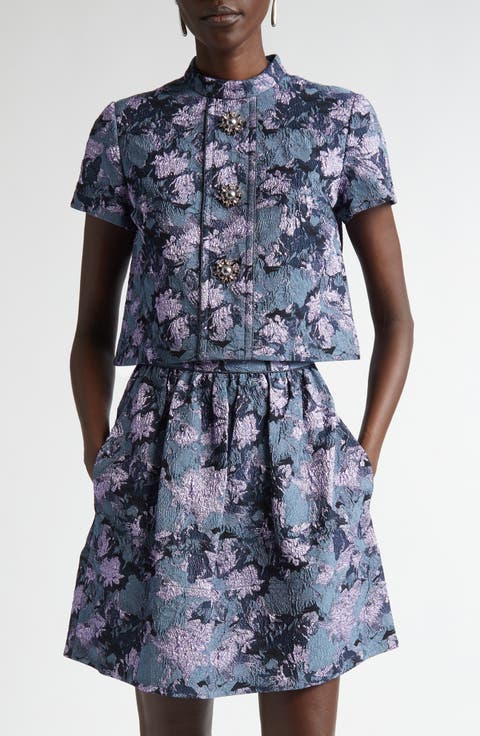 Floral Metallic Jacquard Button-Up Shirt