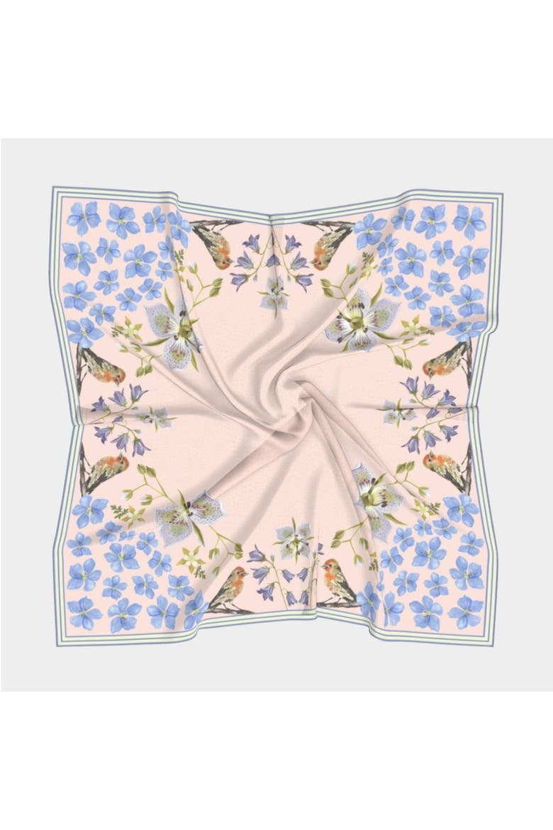 100% Silk Scarf Pink Gentian - Wildflower Bird Design, Alternate, color, 35 x 35"