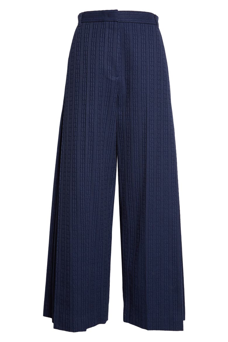 Side Tuck Cotton Blend Jacquard Knit Wide Leg Pants, Alternate, color, NAVY