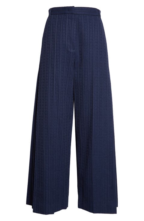 Side Tuck Cotton Blend Jacquard Knit Wide Leg Pants
