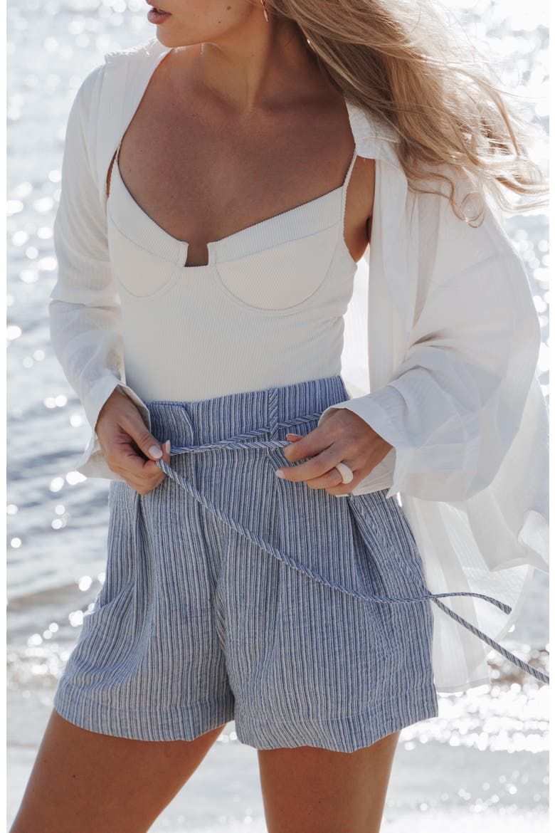 Jazzara Stripe Paperbag Shorts, Alternate, color, BLUE/ WHITE STRIPE