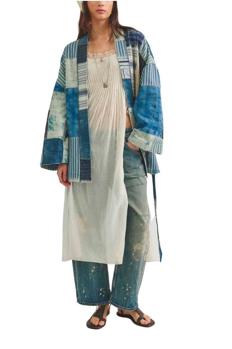 Evie Cotton Patchwork Kimono, Alternate, color, INDIGO PATCHWORK