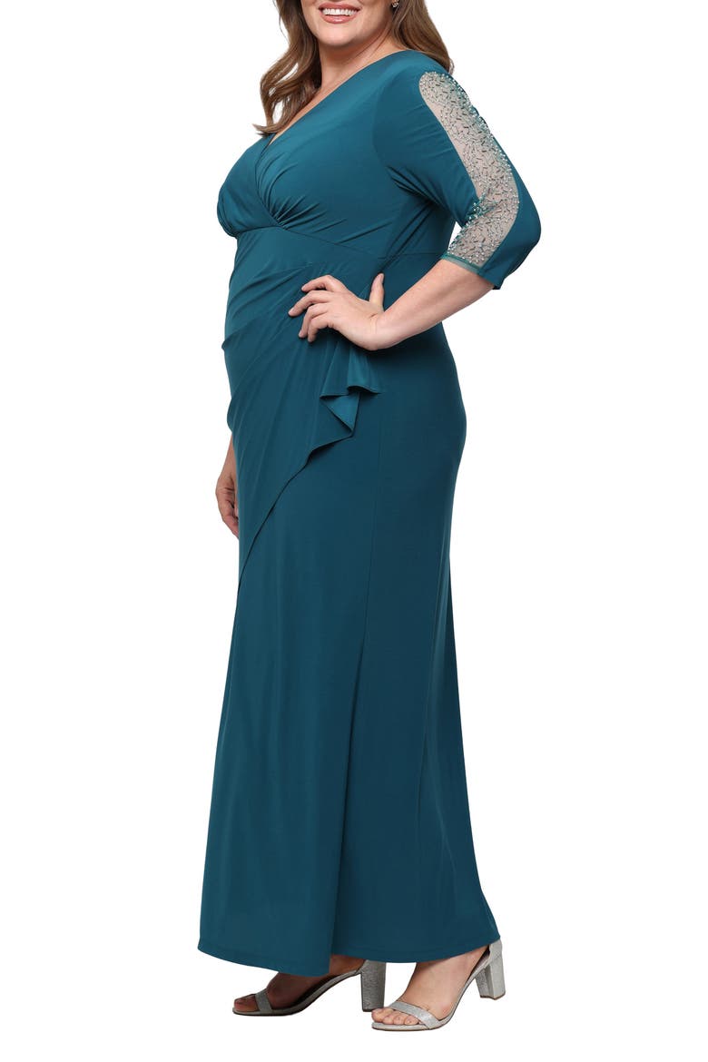 Beaded Sleeve Empire Waist Gown, Alternate, color, MALLARD