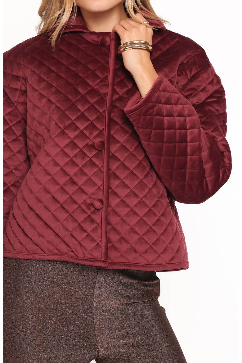 Roxanna Quilted Velvet Jacket, Alternate, color, WINE