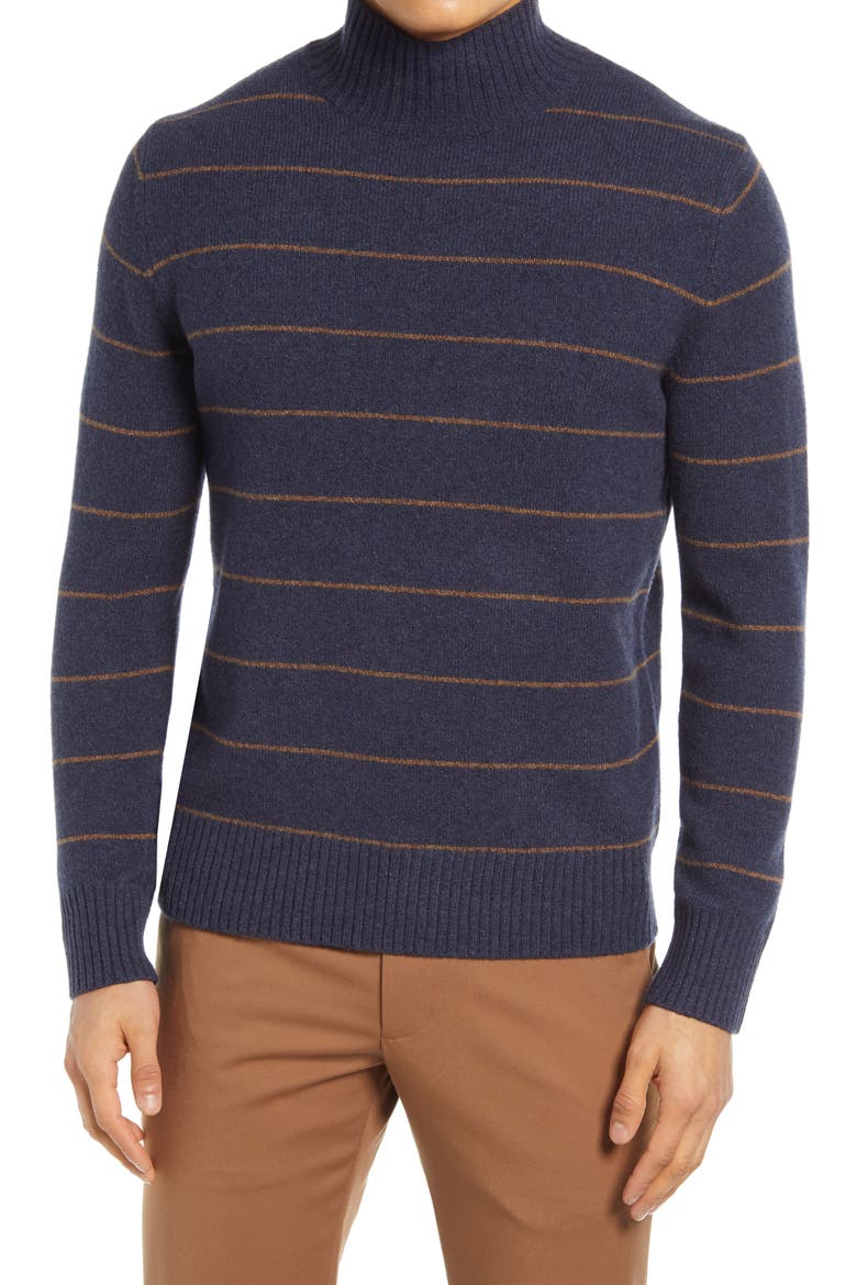 Stripe Mock Neck Wool Blend Sweater, Main, color, COASTAL/ BUCKHORN