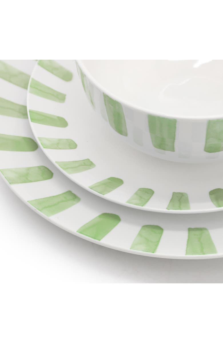 Gibson Home Pacific Waves 12 Piece Round Ceramic Dinnerware Set, Alternate, color, Green