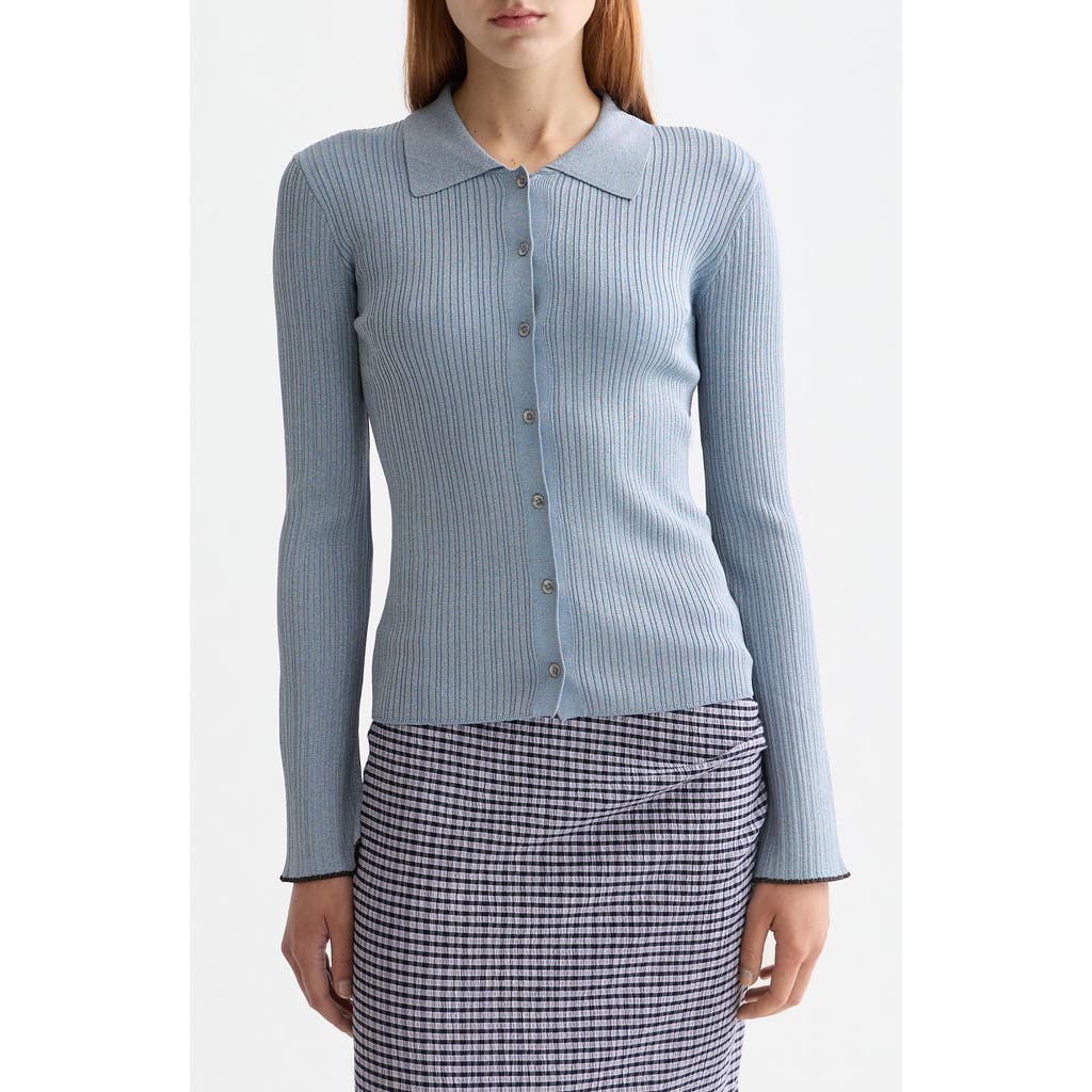 Scotch & Soda Metallic Skinny Rib Cardigan In Blue