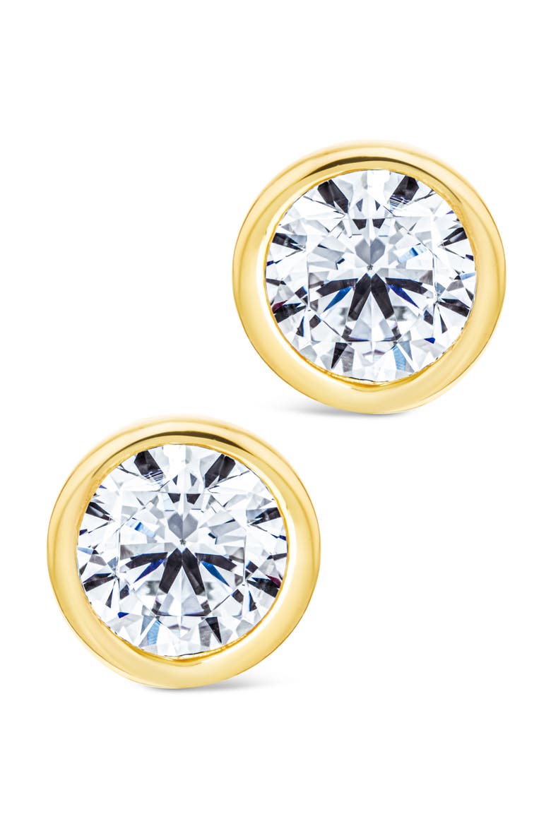 Bezel Cubic Zirconia Stud Earrings, Alternate, color, GOLD