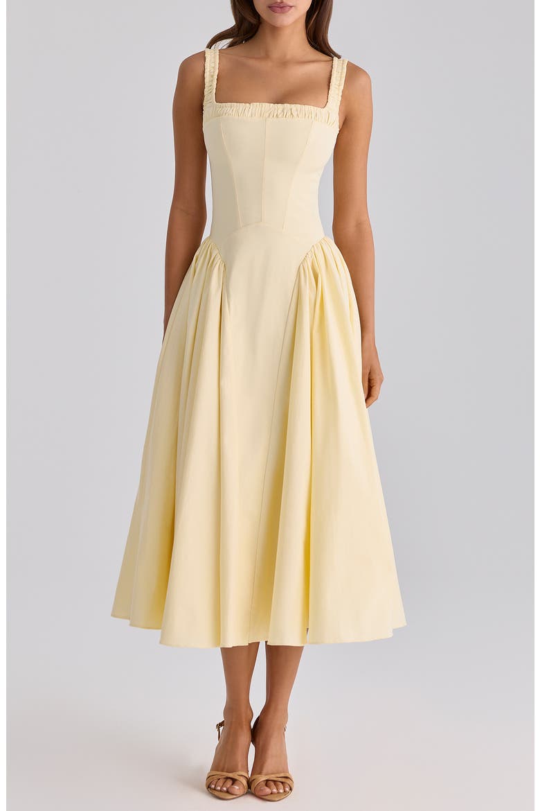 Dorothy Stretch Pima Cotton Cocktail Midi Dress, Alternate, color, LEMON