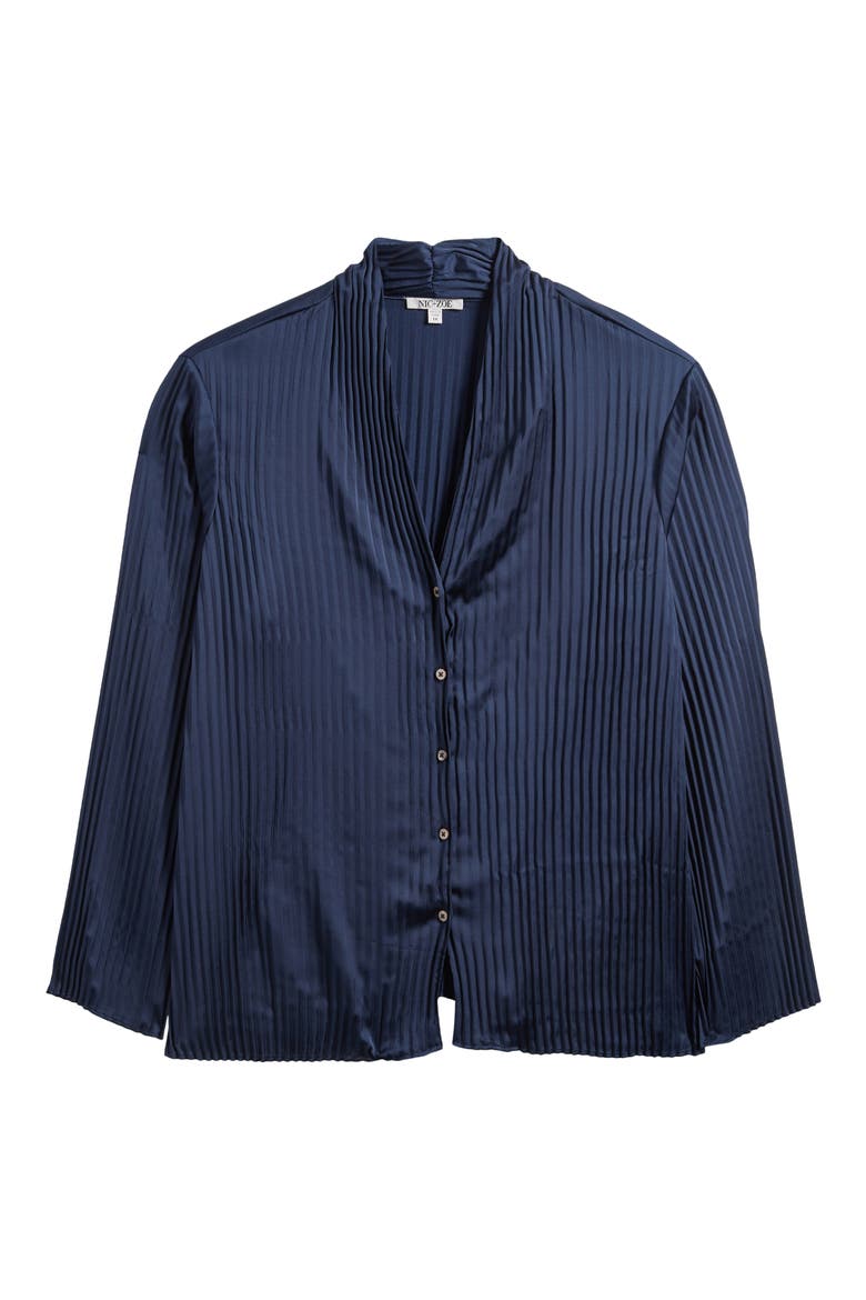 Pleat Satin Shirt, Alternate, color, DARK INDIGO
